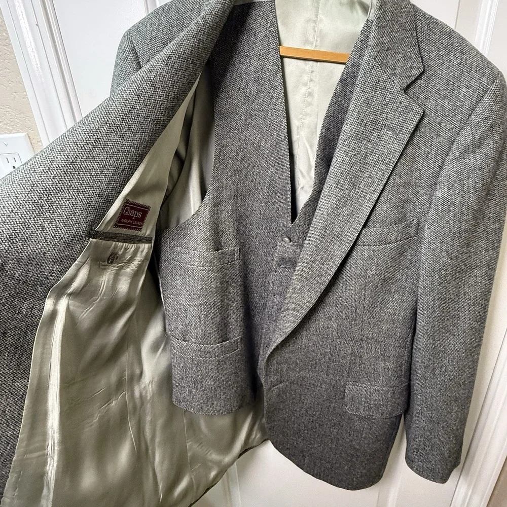 Vintage Chaps Ralph Lauren Wool Tweed Blazer Vest Mens 46 USA Union Made Gray